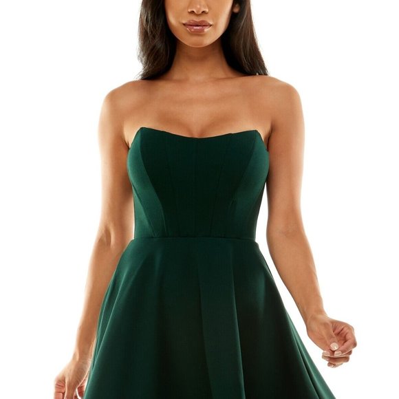 B DARLIN Juniors' Strapless Corset Dress Hunter - Picture 1 of 5
